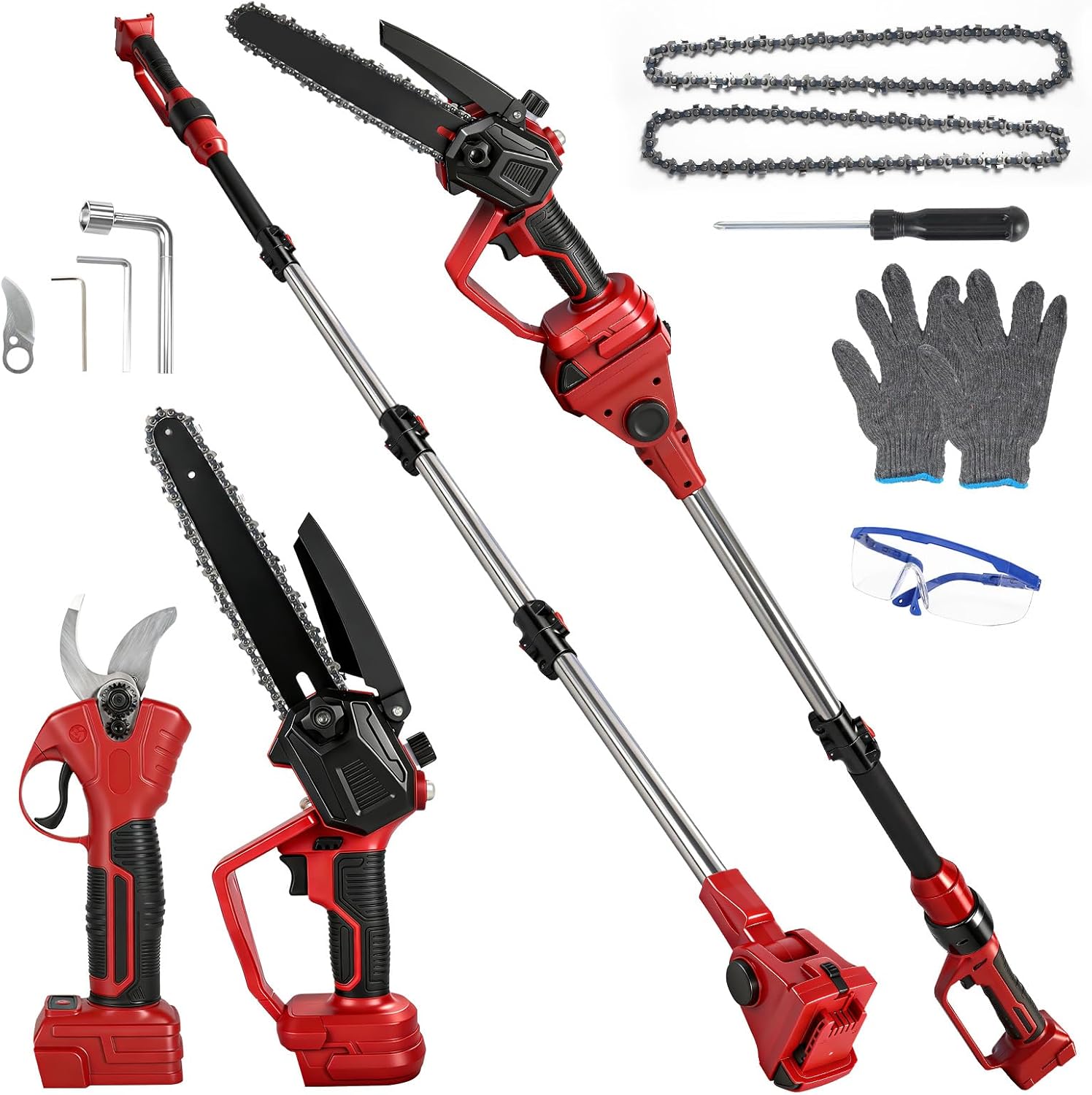 Battery Chainsaw 2 Battery Kit - Cordless 2-in-1 Brushless Pole Chainsaw and