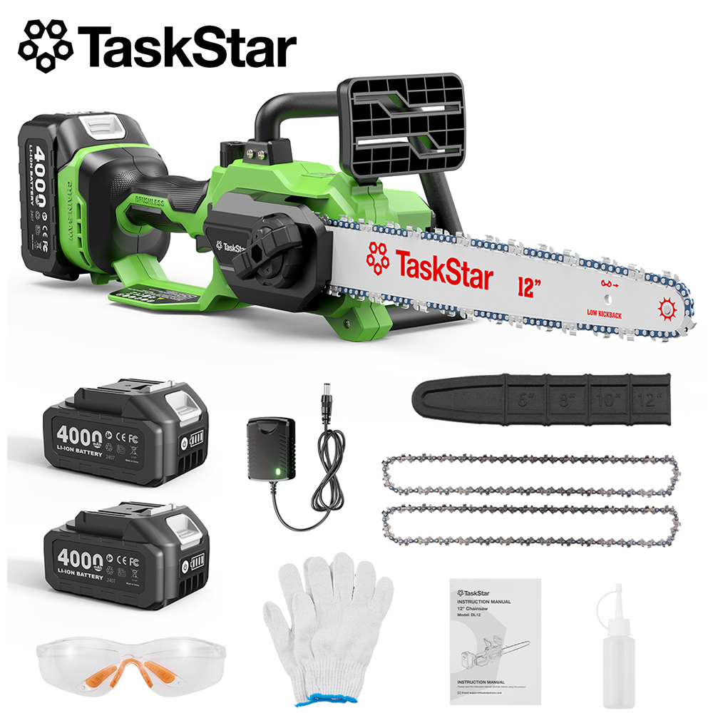 Cordless Chainsaw 12 Inch Battery - TaskStar Brushless 12