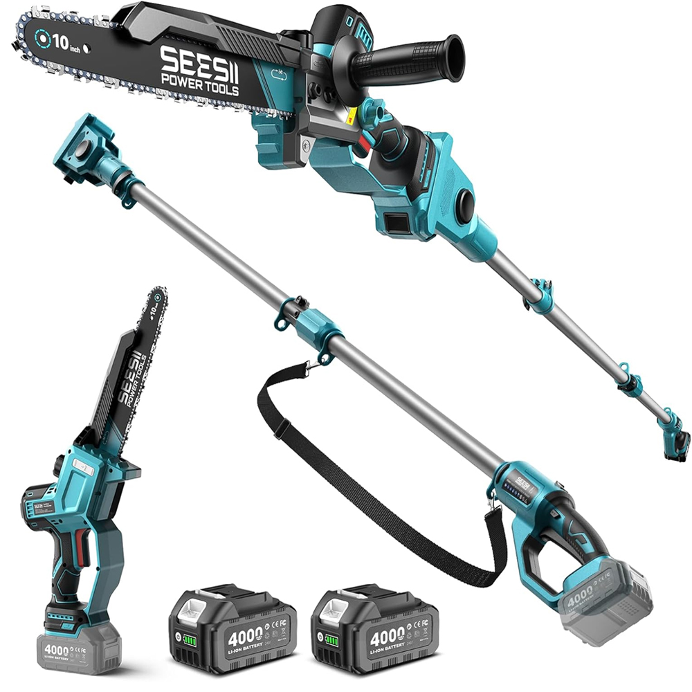 Pole Saw Cordless Telescopic - SEESII 10Inch 2-in-1 Cordless Pole Saw