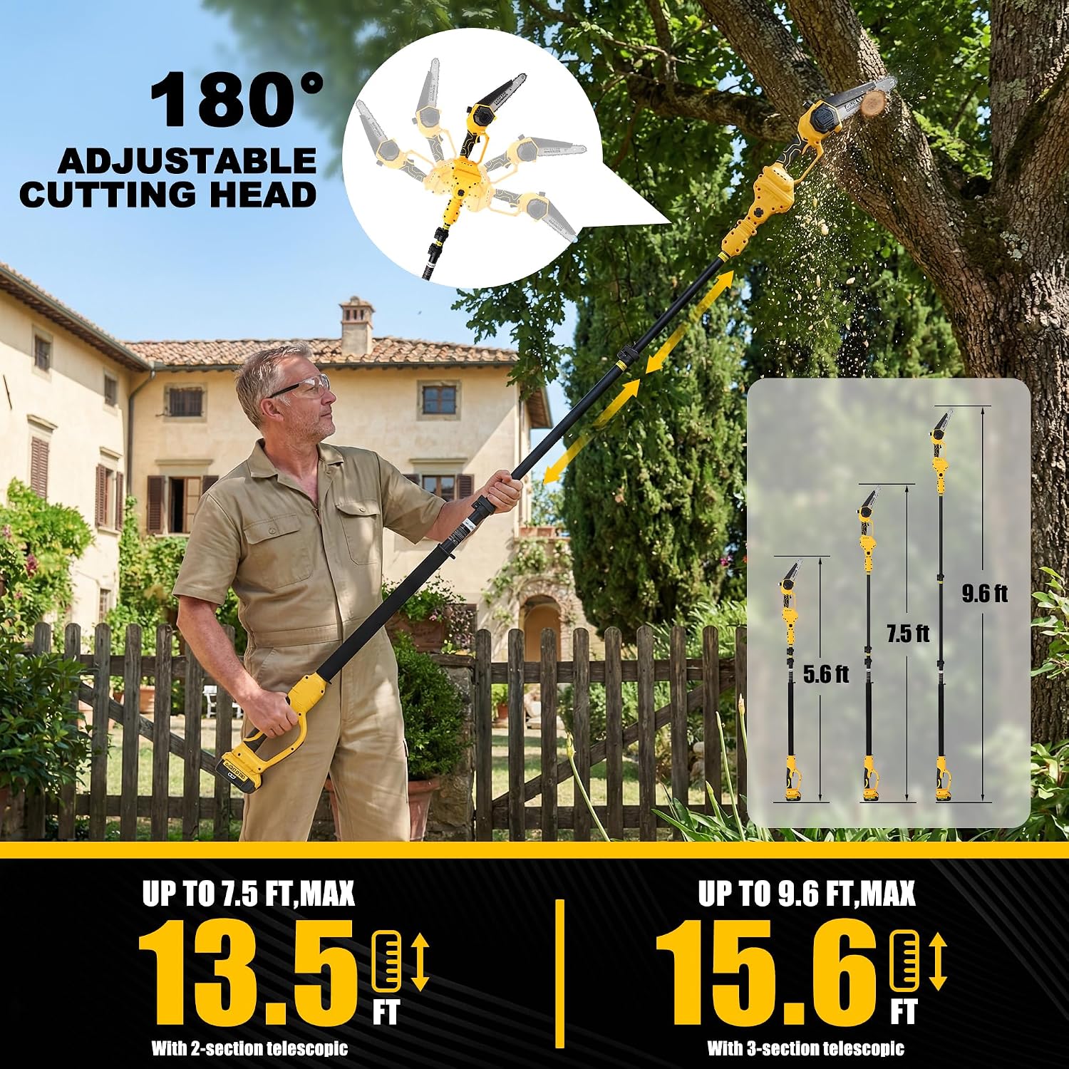 2 In 1 Cordless Pole Saw Compa - Brushless Chainsaw 8 Inch 20V ulasan dan harga