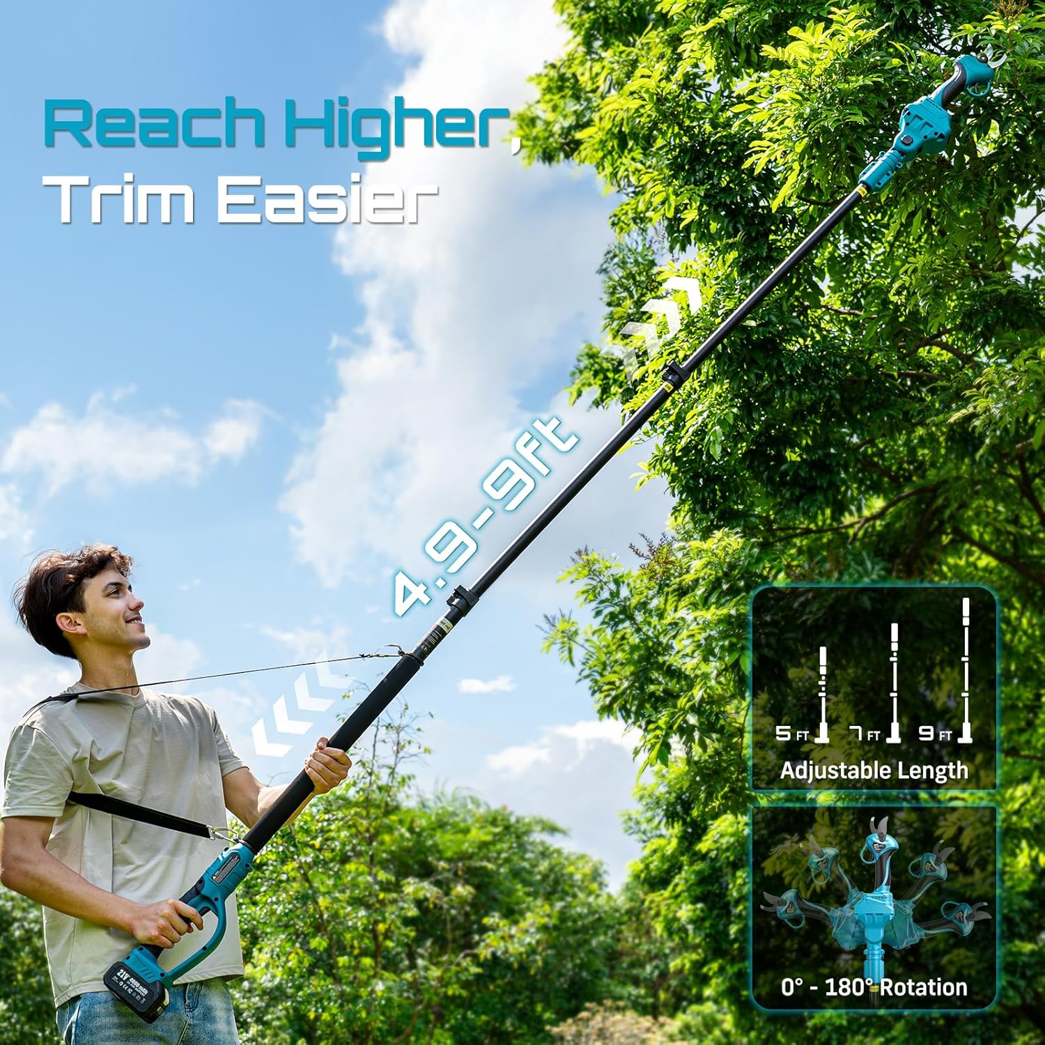 SEESII 2.5m Brushless Telescop - Pole Saw Cordless Telescopic ulasan dan harga