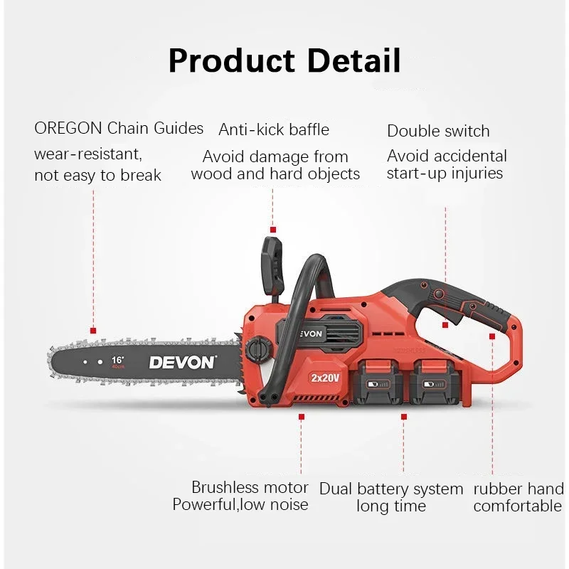 Devon Rechargeable Brushless A - Cordless Chainsaw 12 Inch Battery ulasan dan harga