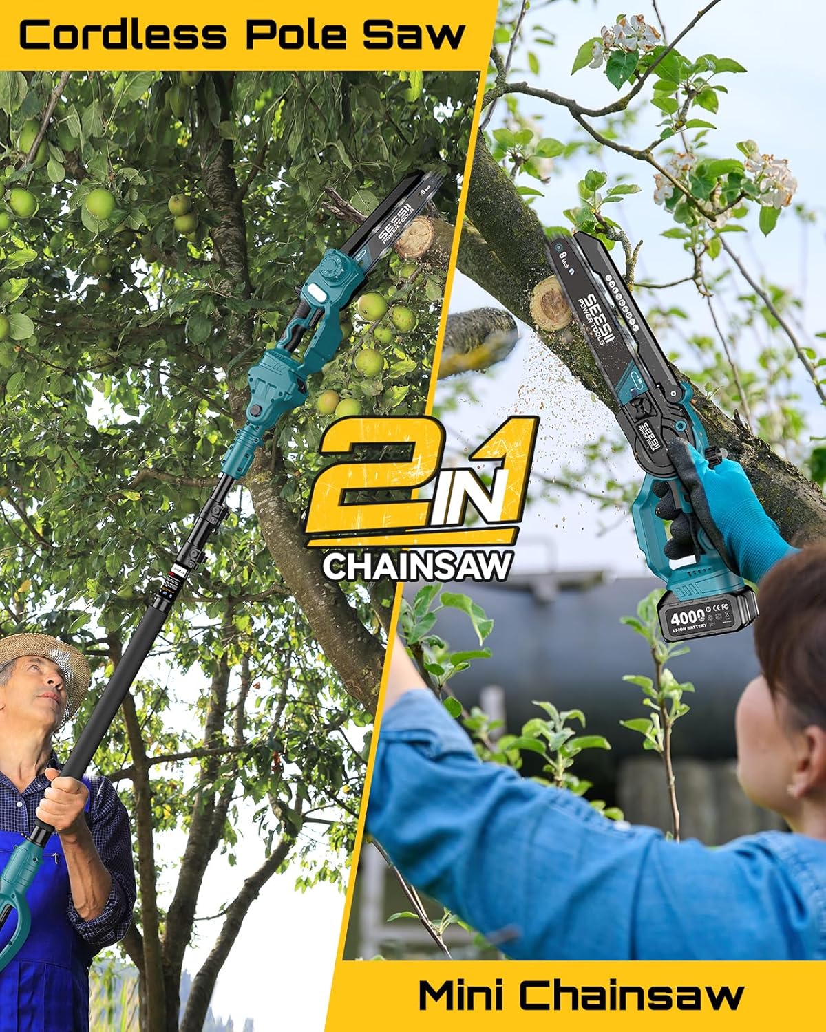 SEESII 8'' Polesaw Brushless E - Pole Saw Cordless Telescopic ulasan dan harga